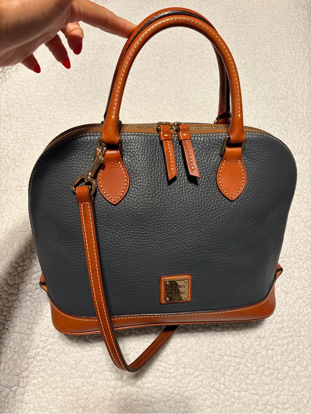 Dooney & Bourke Gray and Tan Pebbled Leather Dome Satchel
